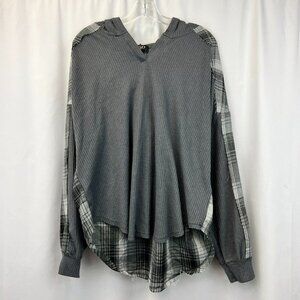 Gigio Womens Gray Plaid Knitted Long Sleeve Pullover Hoodie Size Medium